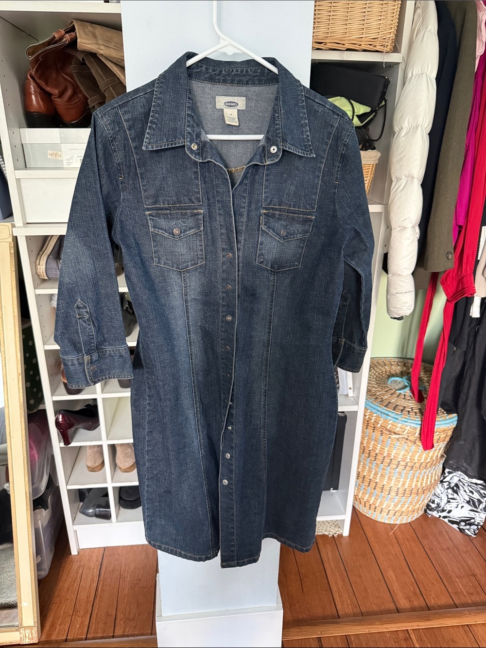 Fitted Denim Shirt Dress with buttons - Dark Wash Blue. Size 12